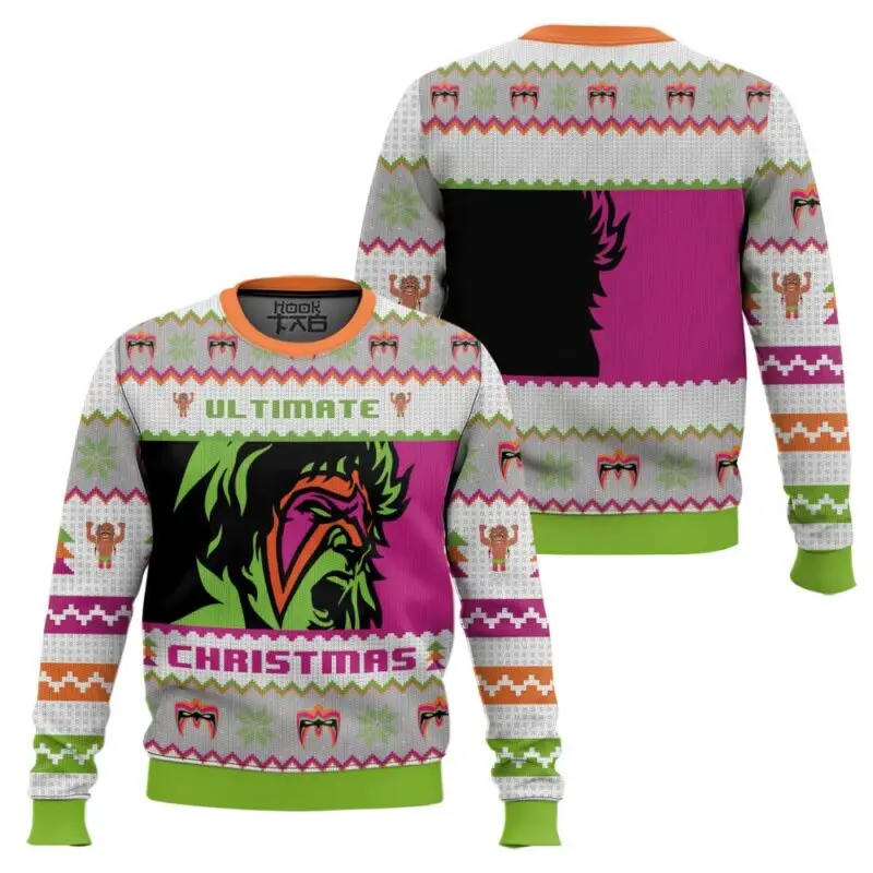 

Ultimate Warrior Christmas Pro Wrestling Ugly Christmas Sweater Funny Holiday Party Pullover Plus Size Sweater Mens Xmas Gift