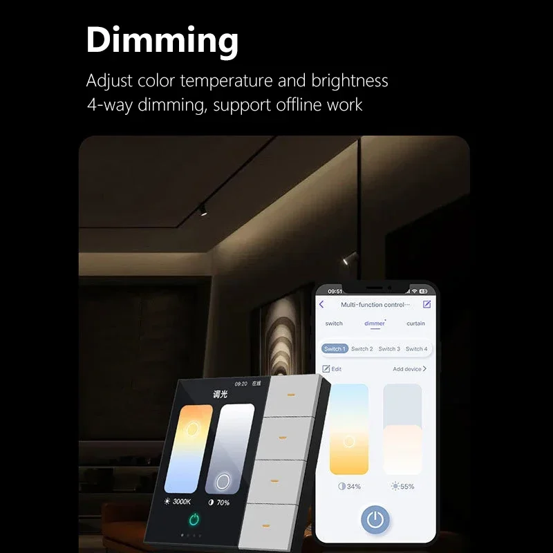 Tuya Zigbee 3.5 Inch Smart Wall Switch Touch Screen 4 Groups Switch 8-way Scene Radar Sensor Dimming Switch Curtain Smart Home