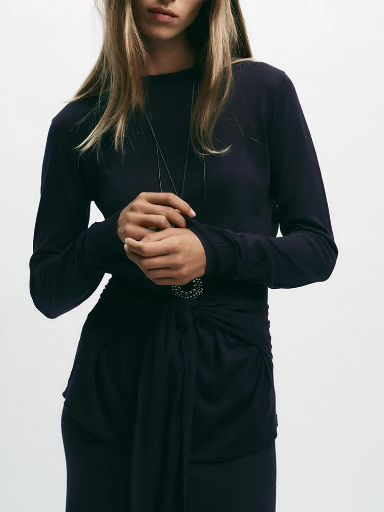 Ele Slim Fit Knitwear round Ne Long Sve Plain Knot Decoration Autumn New Arrival Women's Faion Ethnic Stage Costume