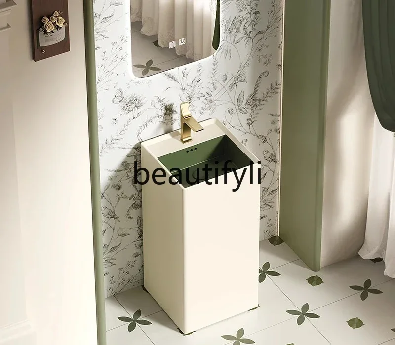 

European retro column basin, square floor washbasin integrated ceramic column washbasin