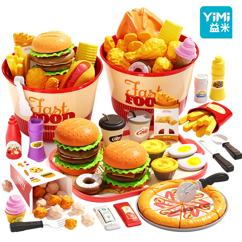Zestaw do zabawy w fast food, jedzenie do zabawy dla dzieci z burgerem i hot dogiem do składania, plastikowe zabawki jedzenie, akcesoria do zabawy w kuchnię, odgrywanie ról