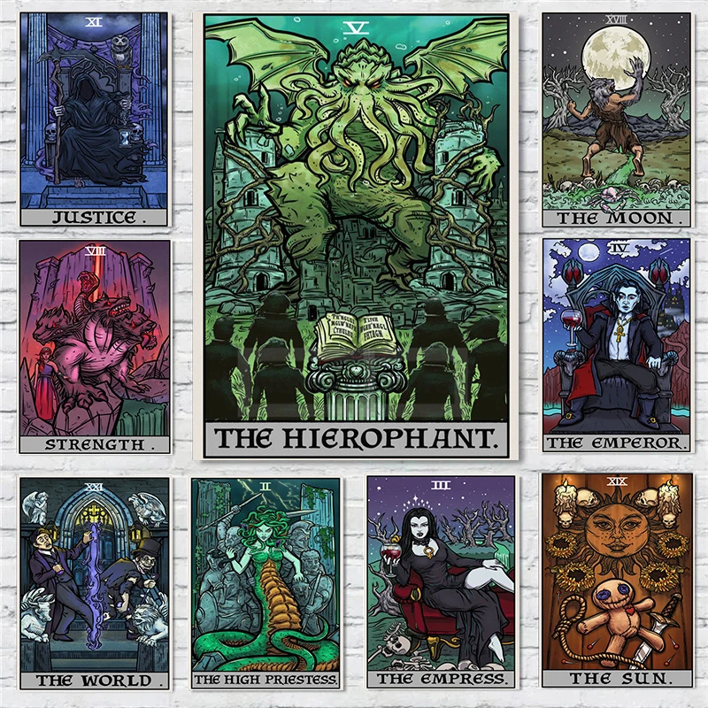 Halloween Classic Horror Creature Tarot Card Poster Cosmic Horror Art Prints Canvas Painting Wall Art Pictures Home Room Decor