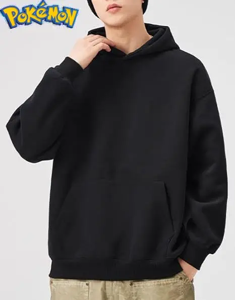 Bluza z kapturem Pokemon Anime Pikachu Raichu, bawełniana, czarna, z nadrukiem postaci i dynamicznym wzorem błyskawic, styl casual streetwear