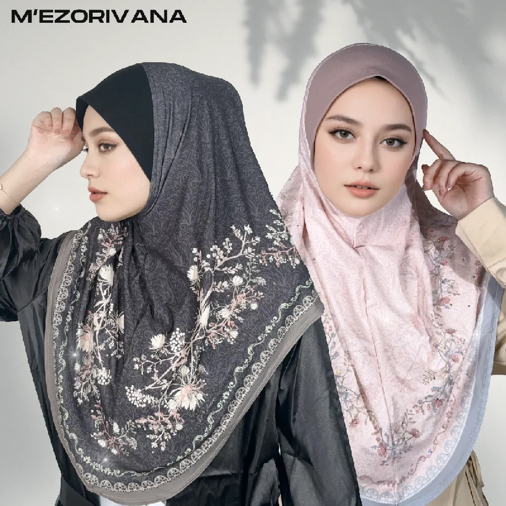 Printed Rhinestone Instant Hijab Pre-Made One Piece Head Scarf