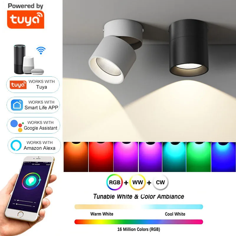 Tuya Smart COB Downlight, прожекторы RGBCCT, цвета «сделай сам», работает с Alexa, потолочные светильники 2700K-6500K для спальни, гостиной