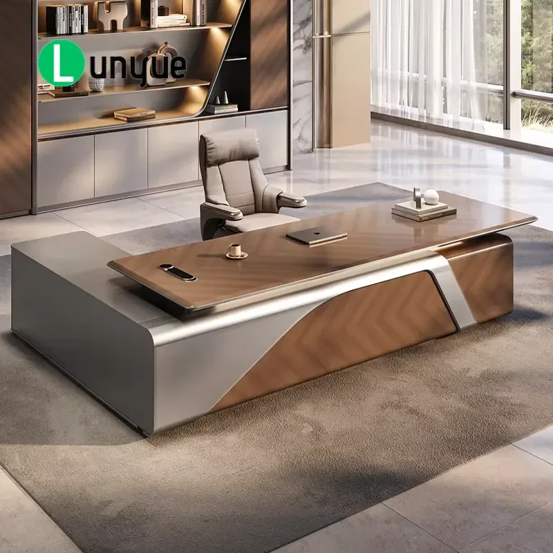 Modern Durable Eco Friendly MDF L Shaped Executive Desk with Side Cabinets for CEO Manager Office Furniture Home Workspace