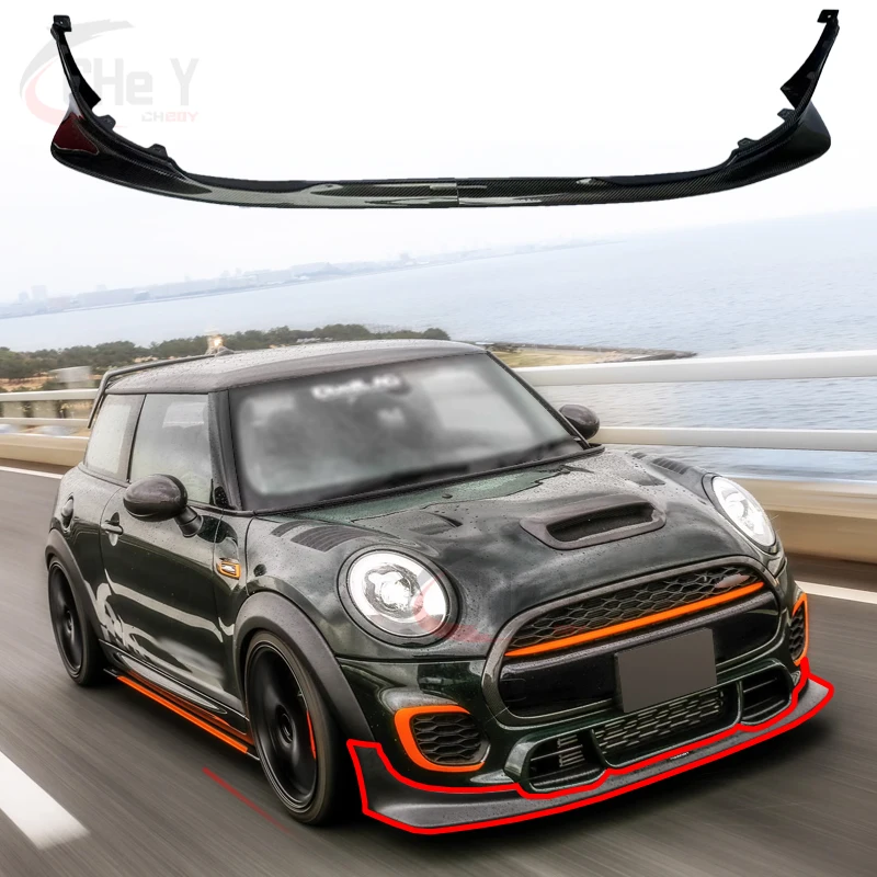 For F56 Mini Cooper S 2PCS DAG Car Body Kit Spoiler Duck Lip Guard Cover Carbon Front Bumper Lip Splitter (JCW Front Only)