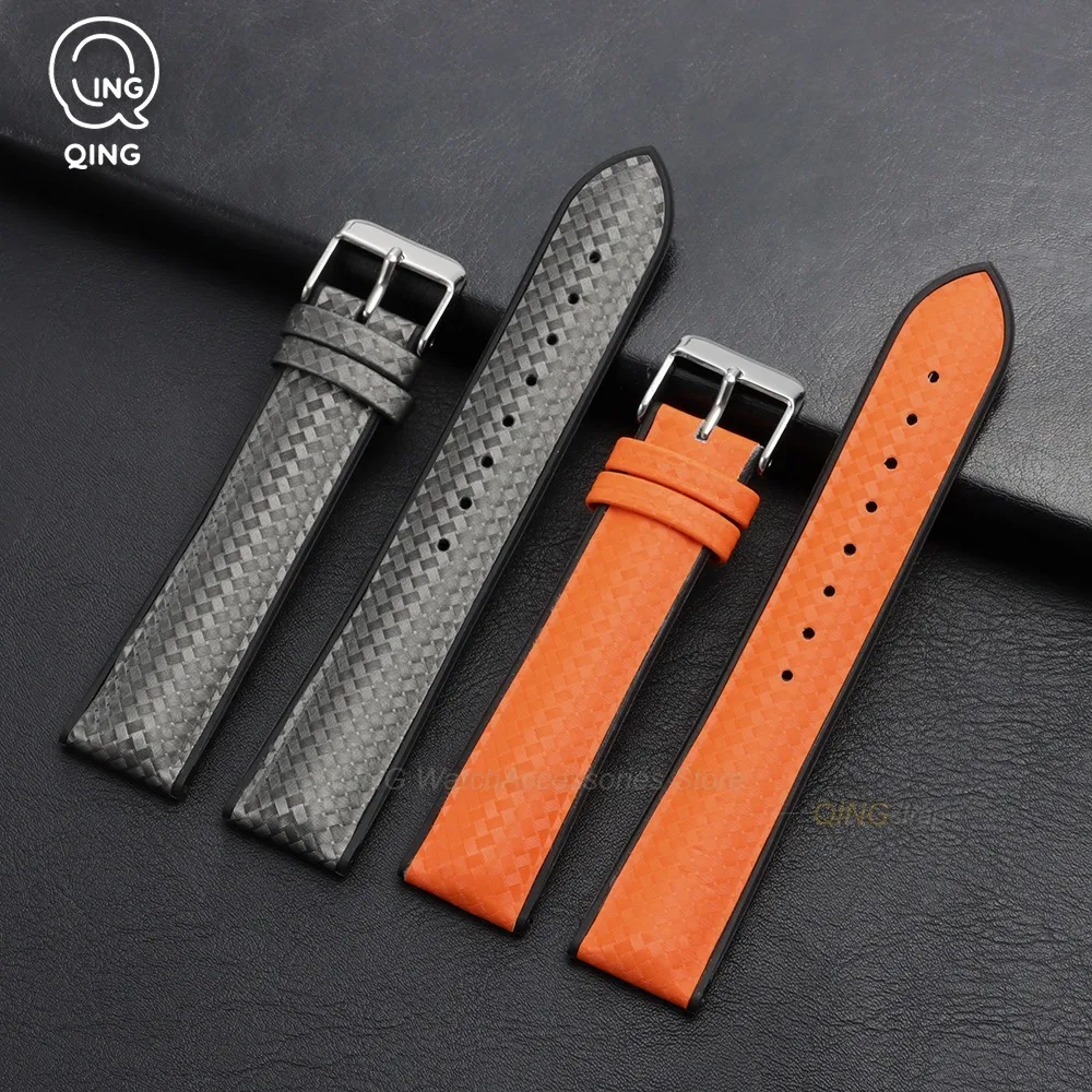 20mm Universal Carbon Fiber Woven Silicone Two-color Watch Strap High Quality Replacement Watch Bands Sport Waterproof Bracelets