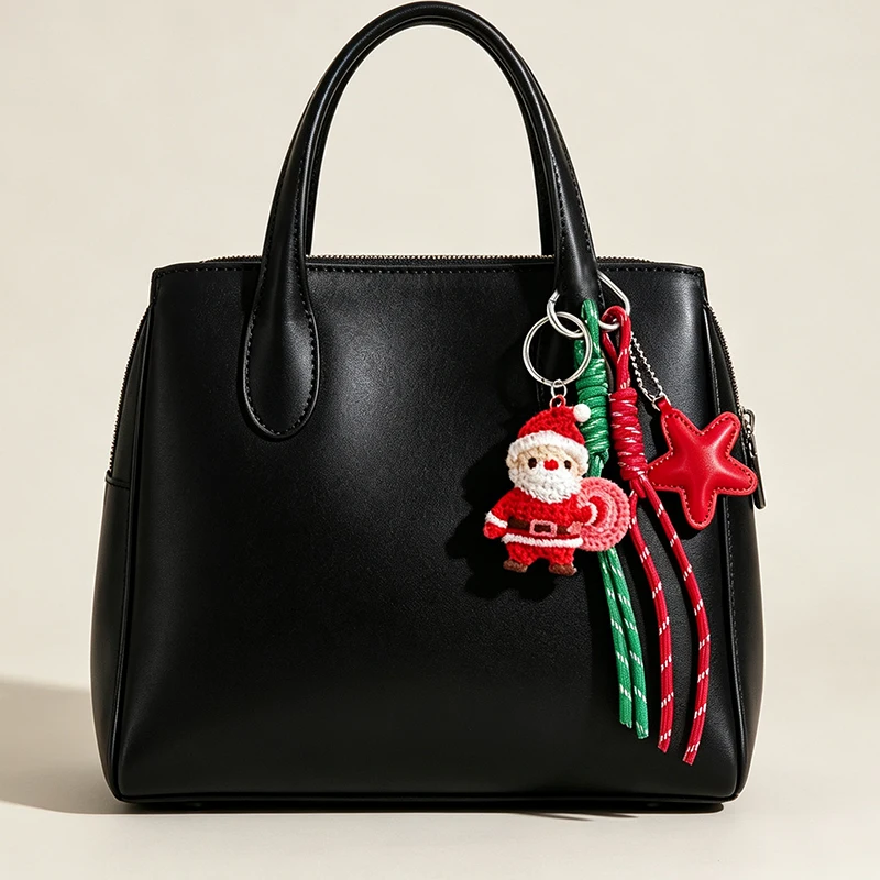 Lovely Weave Christmas Pendant Elk Cartoon Santa Claus Keychain Bag Pendant Charm New Year Gift Christmas Keyring Accessories
