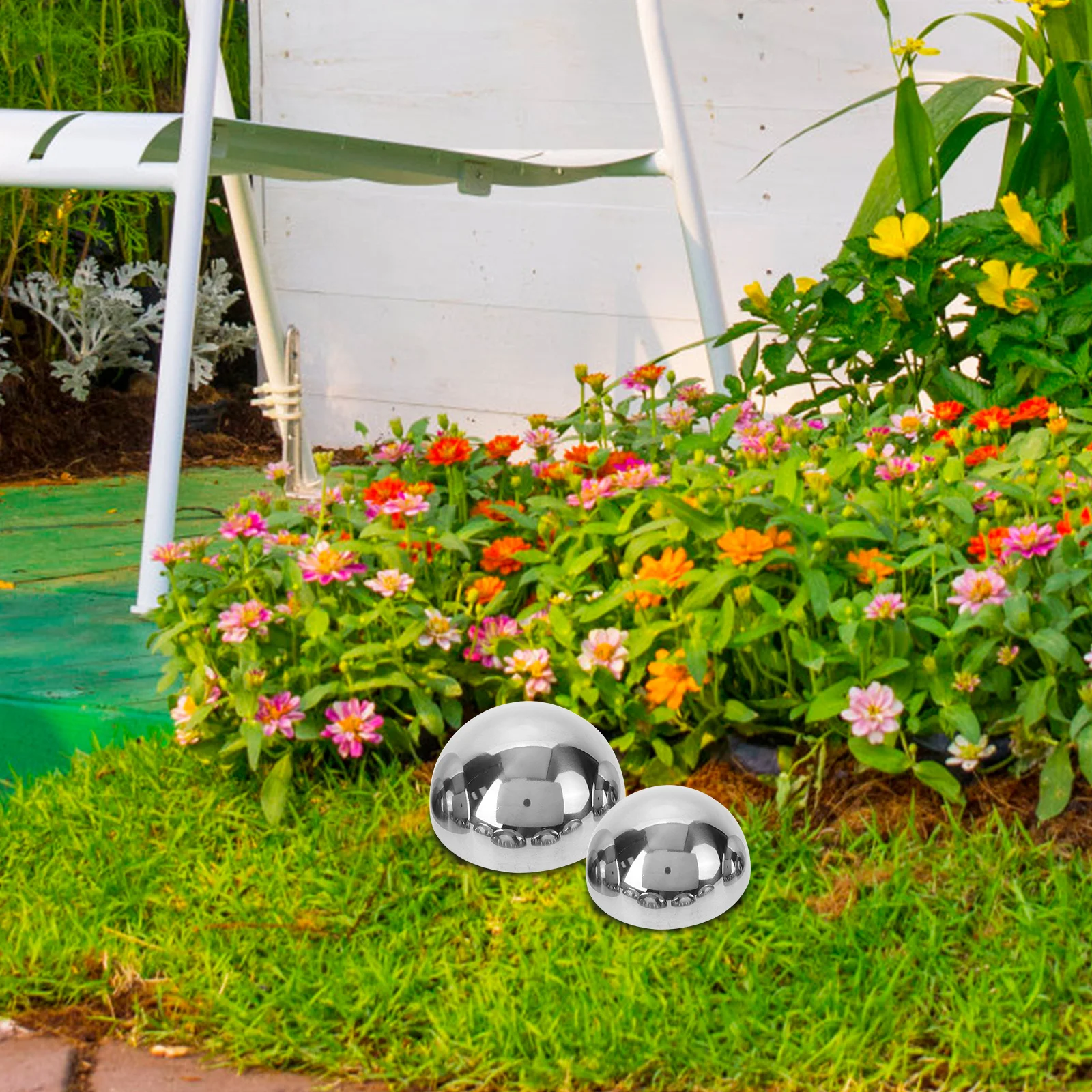 

12pcs Stainless Steel Decorative Ball Reflective Gazing Half Globe For Garden Outdoor Patio Decor Mirror Sphere Lawn Yard