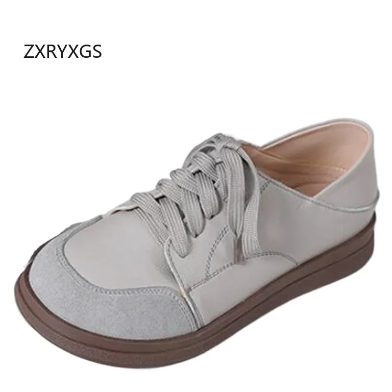 ZXRYXGS Top Rindsleder Zauber Farbe Spleißen Frauen Echt Leder Schuhe Flache Schuhe 2024 Herbst Lace-up Frauen Schuhe Casual Sneaker flut