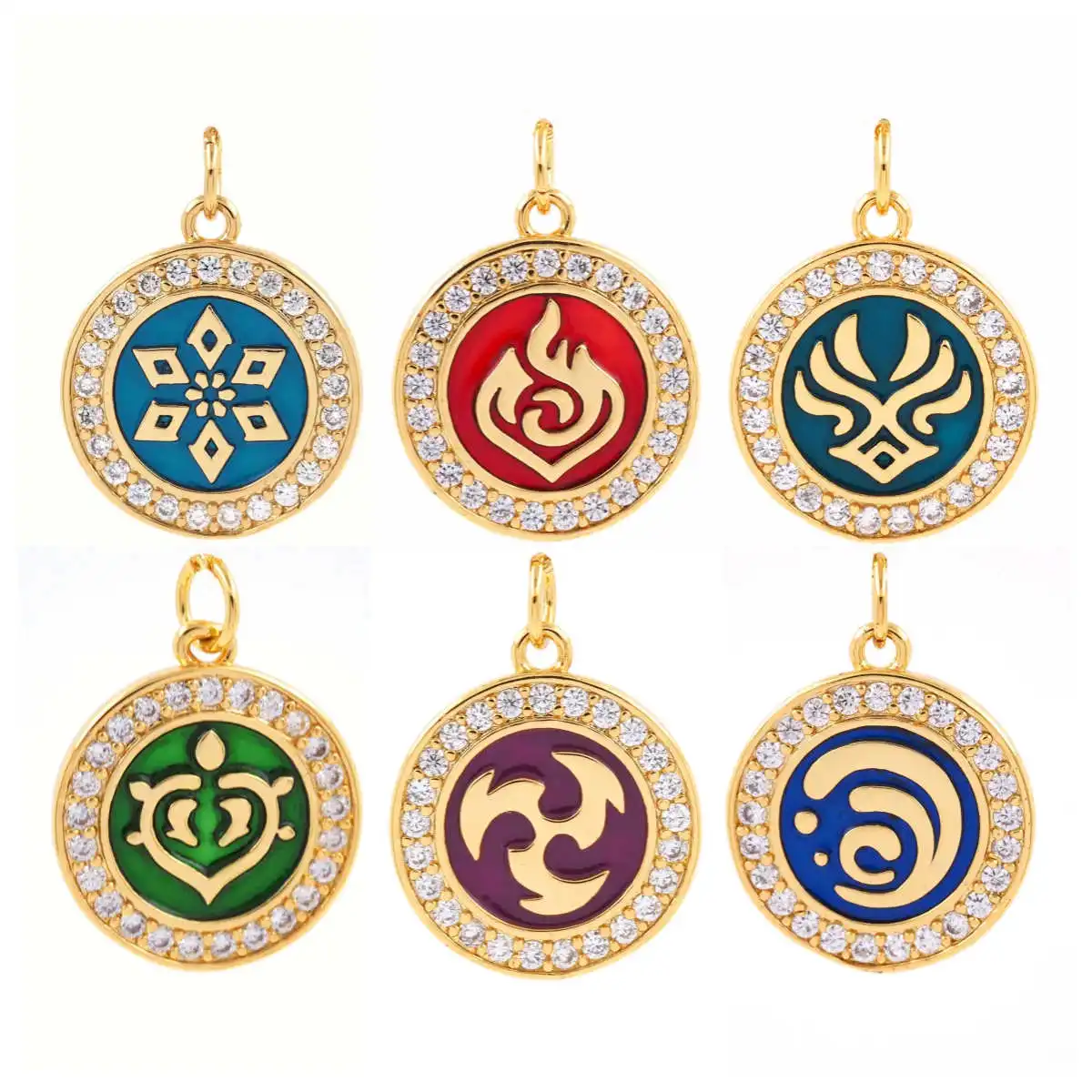 

New Colorful Round Medal Charm Pendant Jewelry Accessories Brass Inlaid Zircon Enamel Necklace Pendant For DIY Bracelet Jewelry