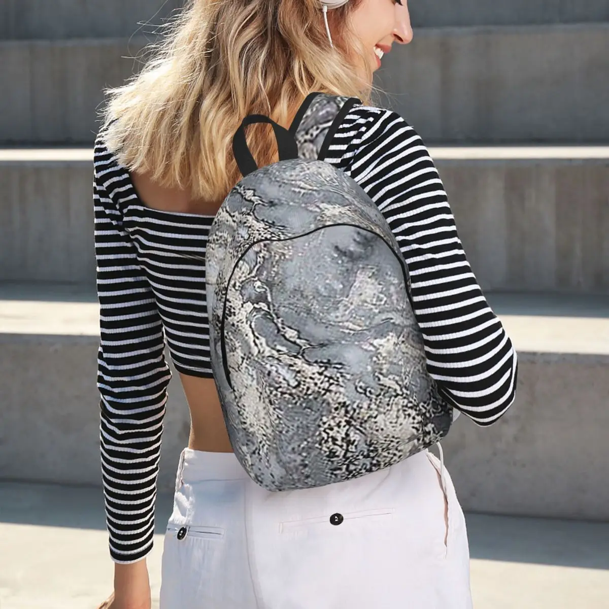 Grey And Silver Marbl Backpack Hot Sale Daypack Large Capacity Children BookBag School Bag Shoulder Bags for Men Women