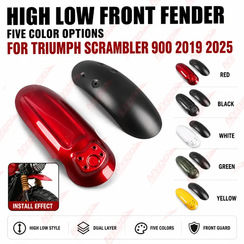 Motorcycle High Low Front Fender Double Layer Mudguard Front Wheel Guard Kit Five Colors For Triumph Scrambler 900 2019 2025