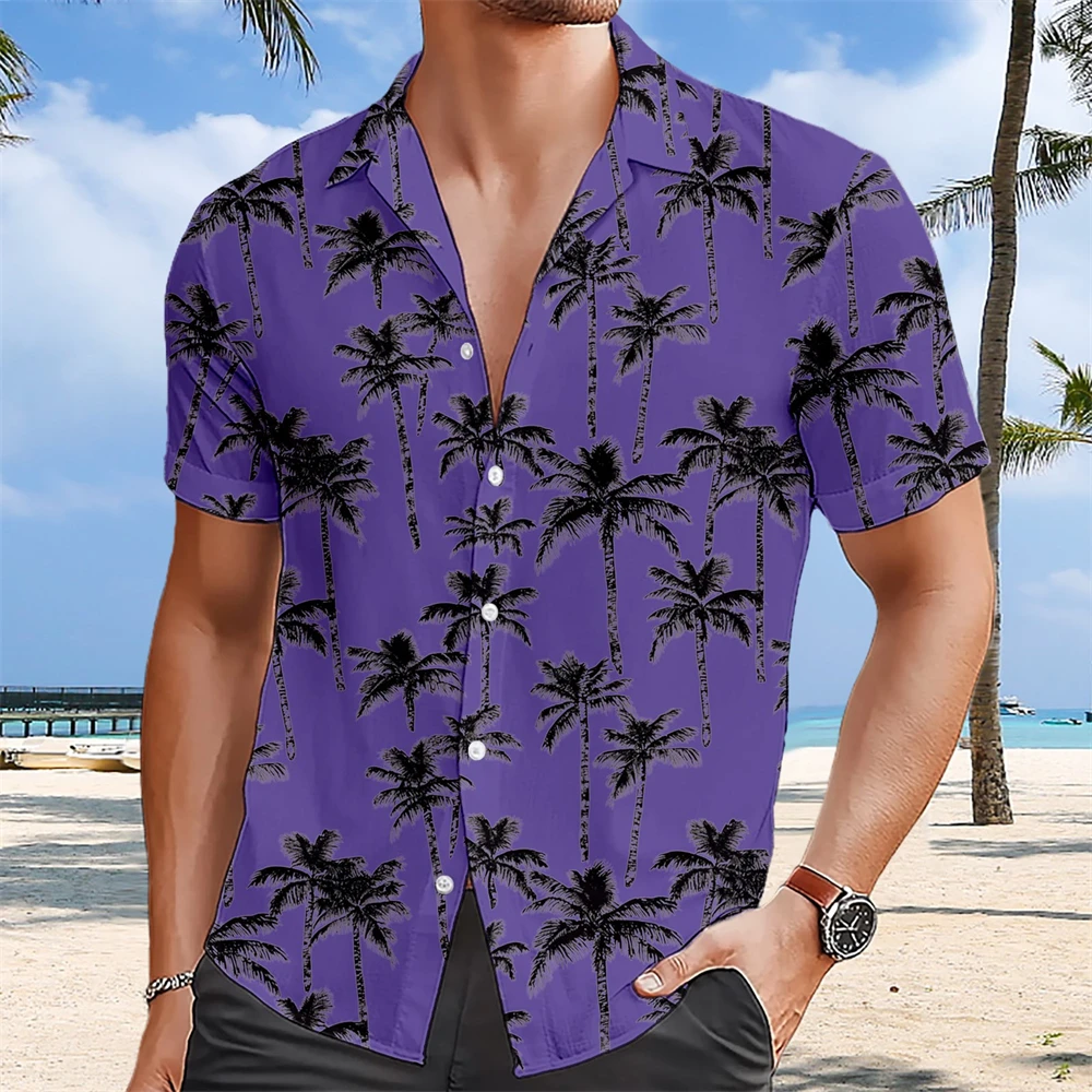 

Coconut Tree 3D Print Hawaiian Shirts Tops Men Fashion Short Sleeve Beach Shirt Casual Button-Down Blouse Top Comfortable Shirts
