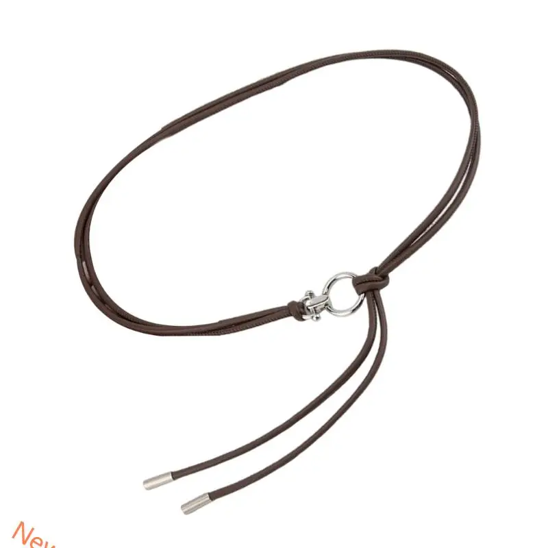 Adjustable Knot Closure Thin PU Leather Sash Belt Retro Look Waist Strap for Various Occasion Multiple Color LXAD
