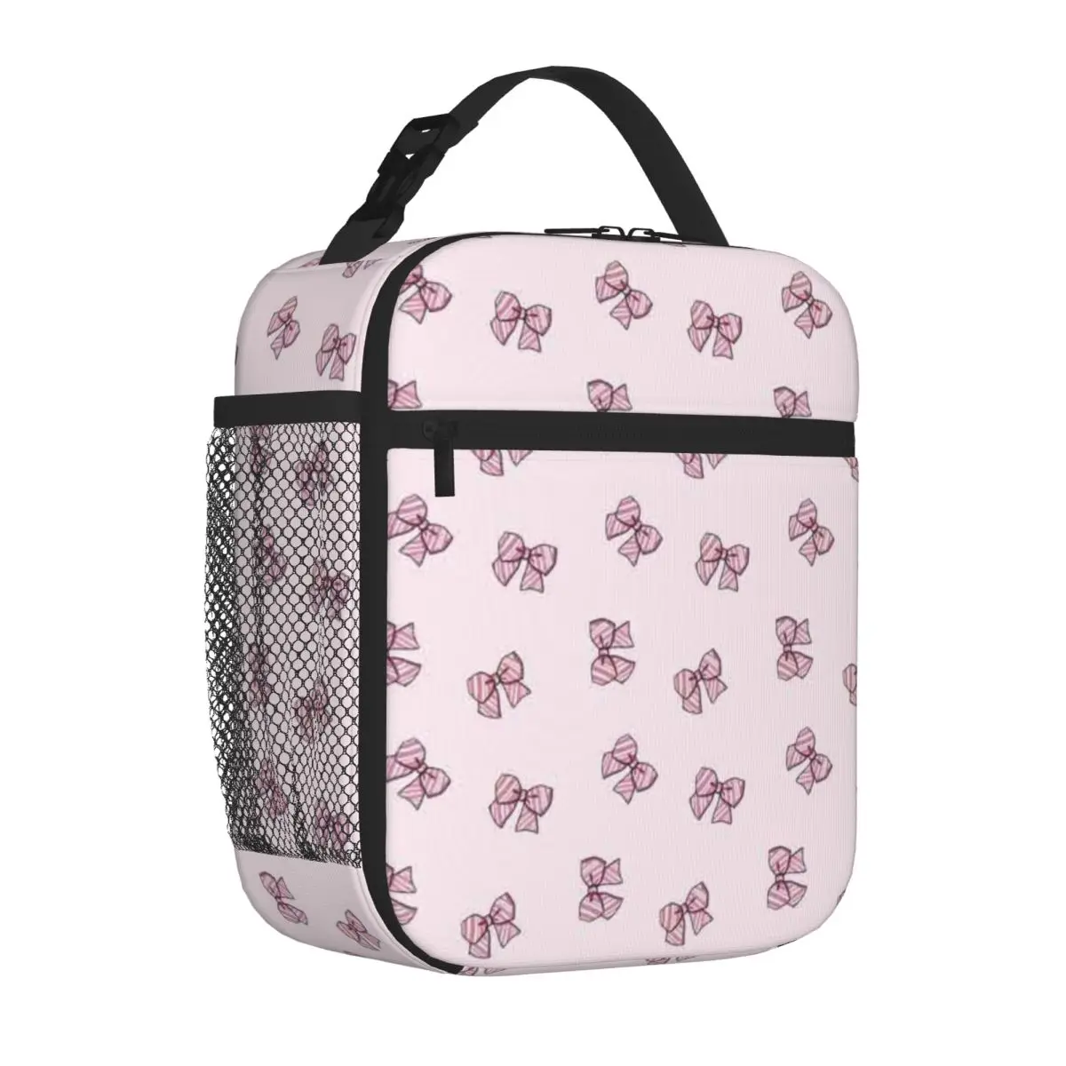 Bestselling Candy Cane Bow Pattern Stitched Detail Shoulder Lunch Bag Playground Snack Meal Bag