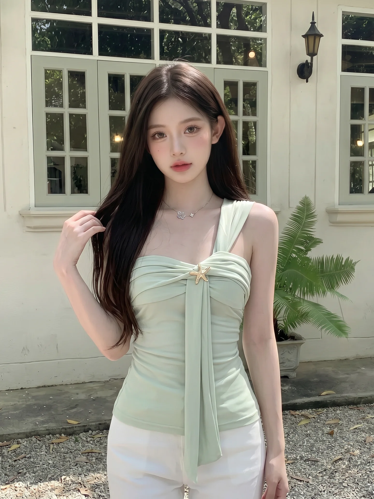 

Pure Desire Knot Neckline Irregular Tube Top for Girls Slimming Belted Summer New Style Women's Fashion Vest Short Length Ela...