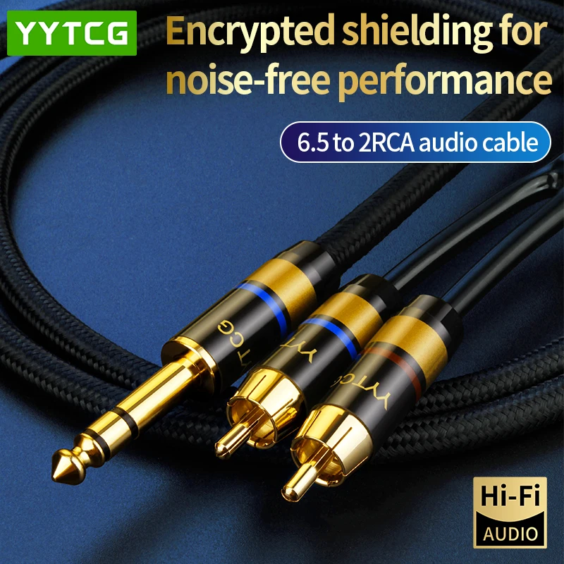 6.35  To 2RCA Cable, RCA Cable Gold Plated 6.35mm Male To 2 RCA Male Stereo Audio Adapter Y Splitter RCA Cable