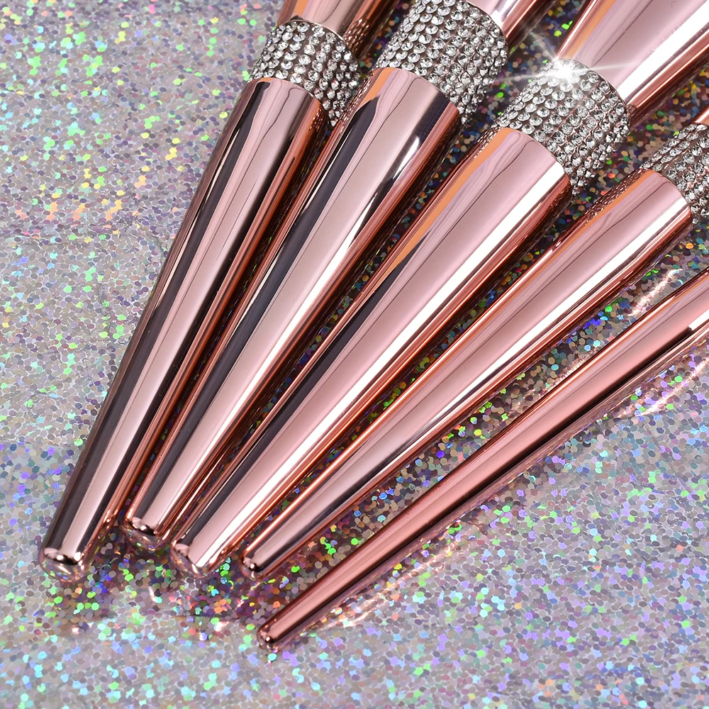 New 14 Pcs Luxury Rose Gold Bling Rhinestone Makeup Brushes Set Glitter Diamond Vegan Makeup Brush Set With Rhinestone