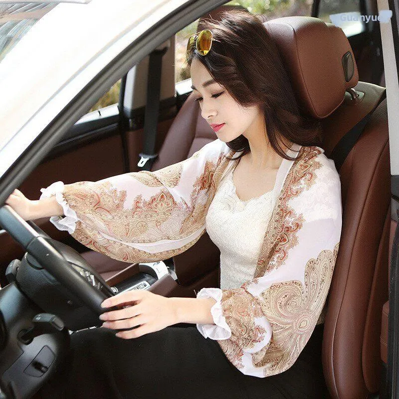 Sun Protection Shawl Ice Sleeve Outdoor Long Thin Driving Women's Ice Silk Chiffon Gloves Sleeve Bicycle Riding Summer Heat