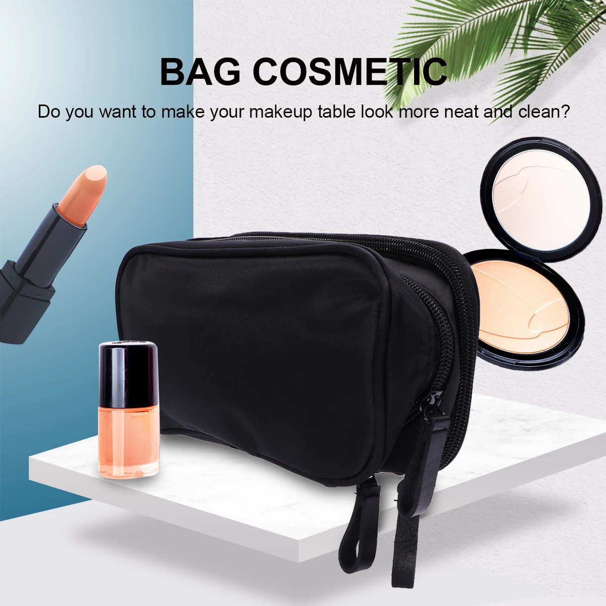 حقيبة مكياج للسفر ومستحضرات التجميل وحقيبة تخزين كبيرة وسحاب أسود للتخزين في الحمام وغرفة النوم وعملية