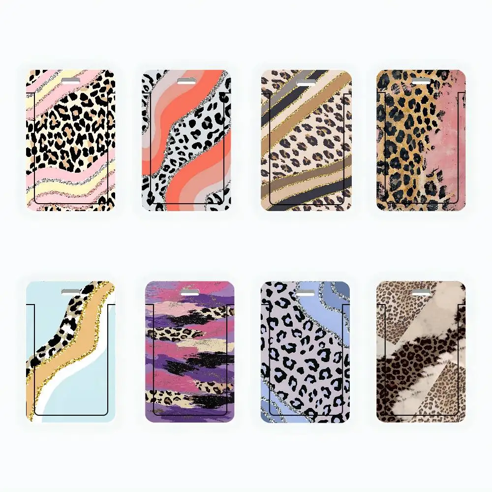 Leopard Print ID Card Holder Cute PVC Badge Holder Cartoon Card Cover Student ID Bus Card Case With Clear Window