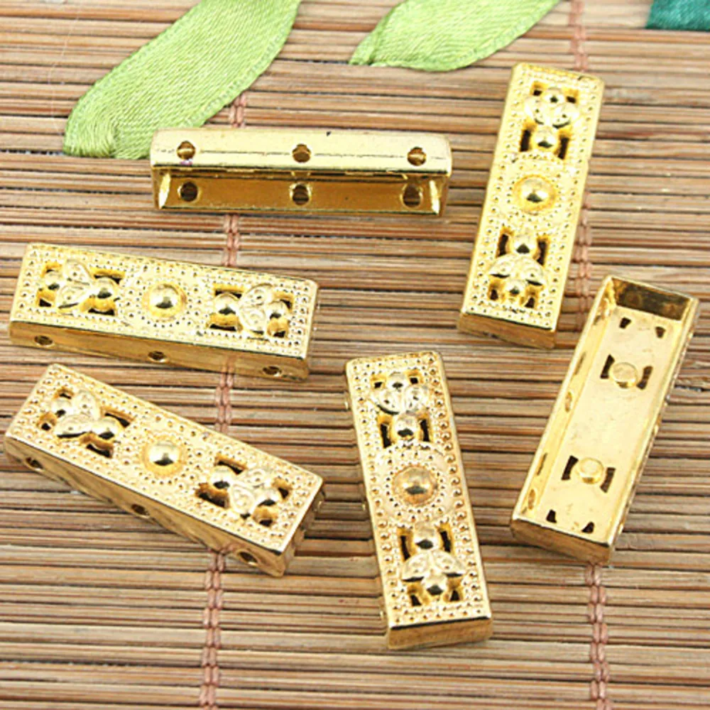 

8pcs 26*9mm Gold Color 3 Holes In One Side Flower Pattern Spacer Cover Connector H0233 Jewelry Making Supplies