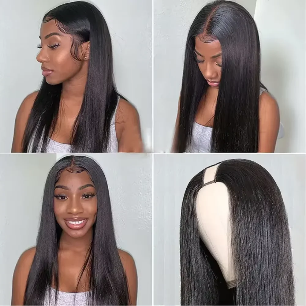 30 Zoll V-Part Perücke aus Echthaar, glattes Echthaar, maschinell gefertigt für Frauen, kein Einnähen, kein Kleber, 220 Dichte, natürliche Farbe, brasilianisches Haar – Detail 4