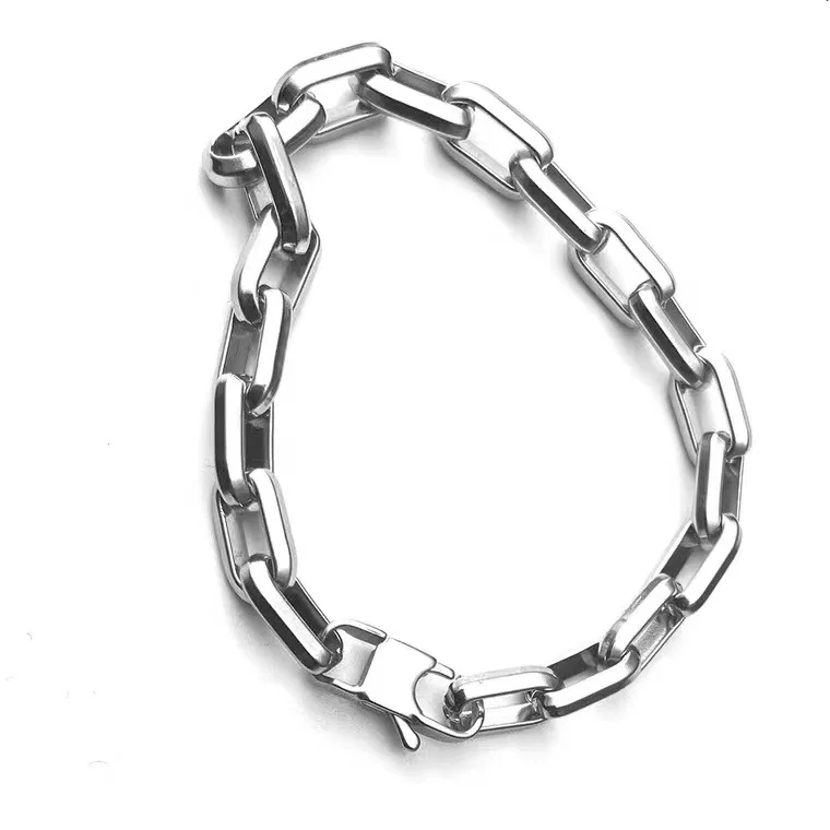 ULJ Hip Hop Stainless Steel Cuban Necklace Square Buckle Thick Chain Men\'s Fashion Style Clavicle Jewelry