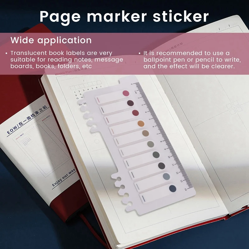 Tanda Label indeks lengket, stiker penanda halaman transparan dapat ditulis dan menerapkan ulang Label dokumen warna dengan penggaris