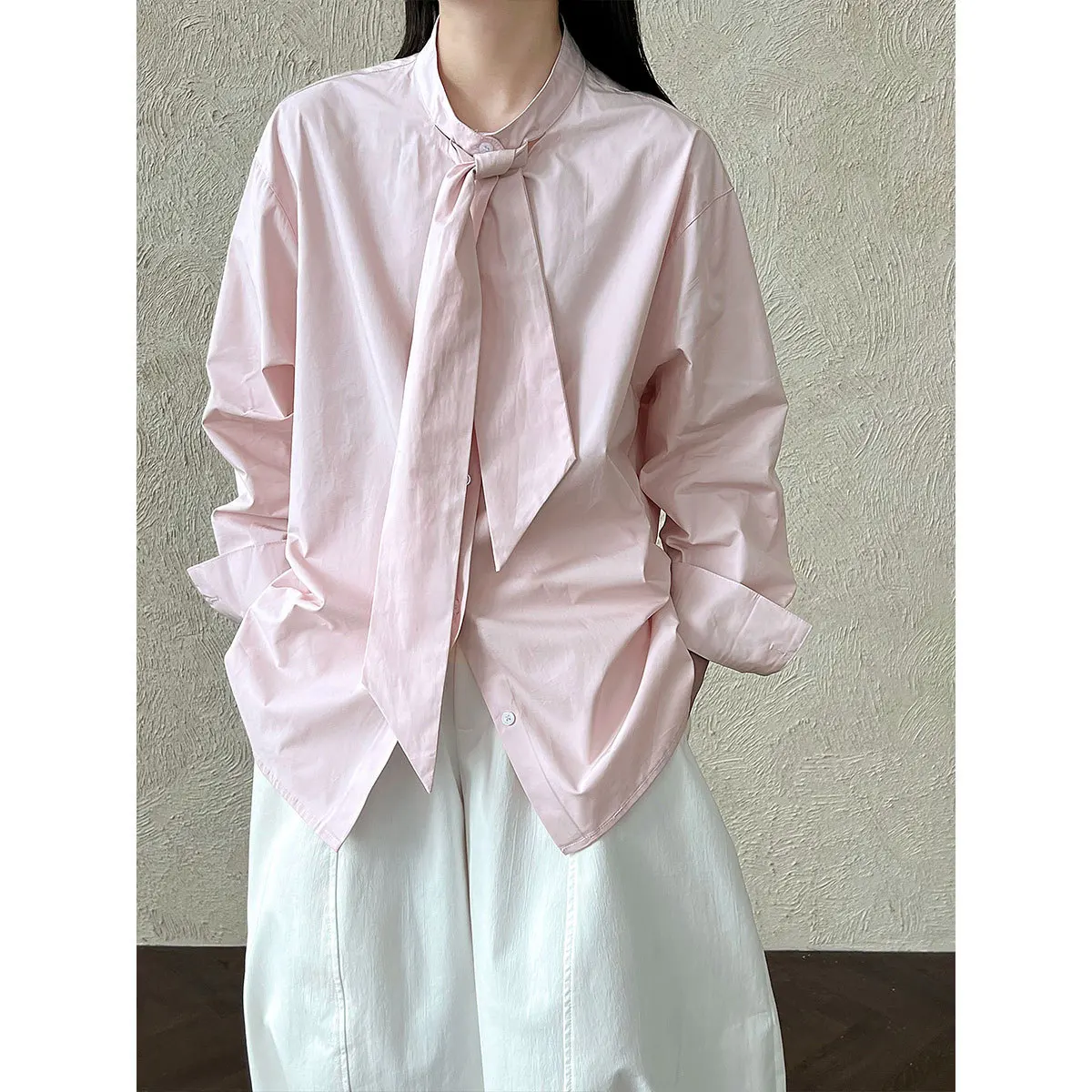 

Однотонная рубашка с галстуком Design Sense для женщин, новинка 2025 года, темпераментная свободная повседневная рубашка