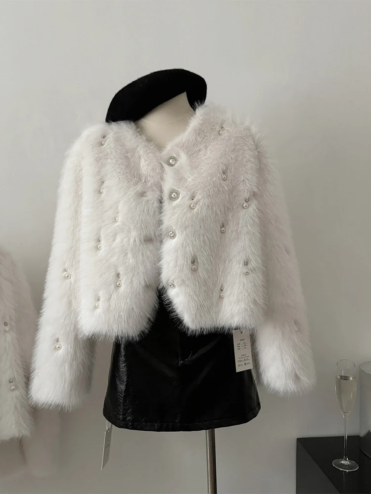 Women White Faux Rabbit Fur Luxury Coat Thick Warm Fashion Loose Long Sleeve Overcoat Female Plush Teddy Coats 2024 Winter 2024