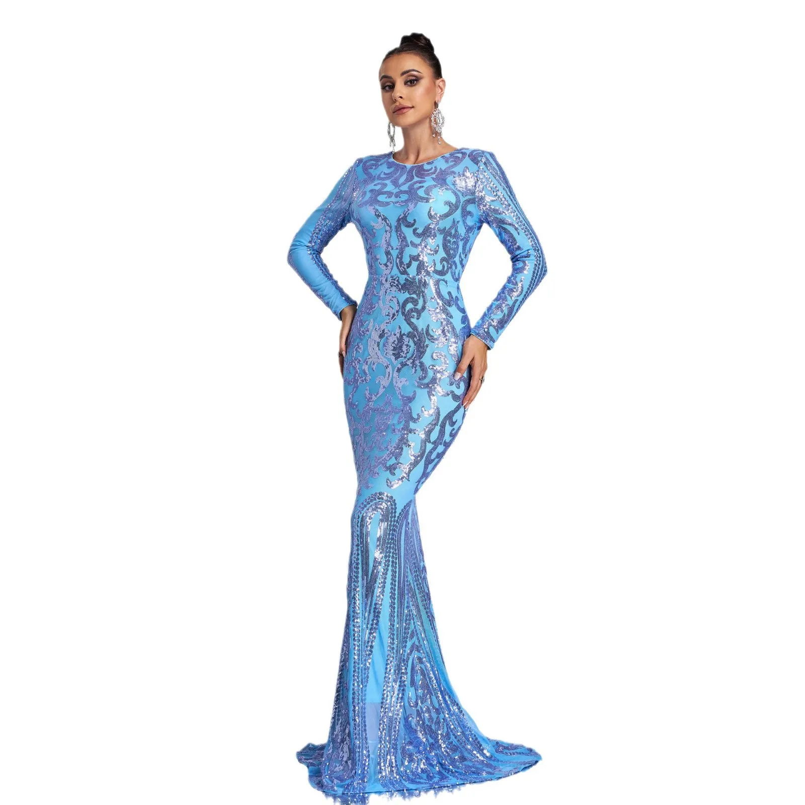 Ele Long Evening Gown Sexy Sequin Wedding Maid of  Dr Women's High Waist Slim Fit Formal Par Dr Long Skirt