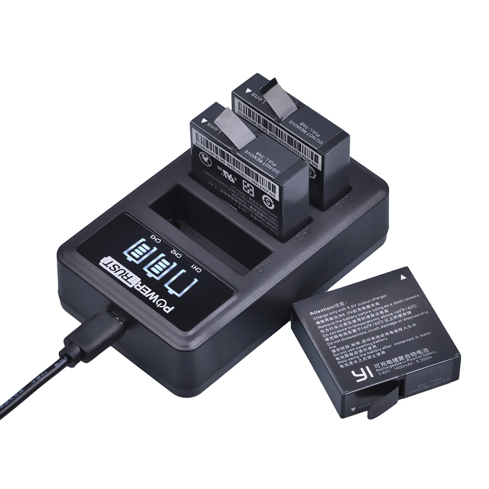 PowerTrust AZ16-1 Battery+LED 3Slots Charger for Original Xiaomi YI lite 2 4K 4k for Xiao yi 4k Action Camera