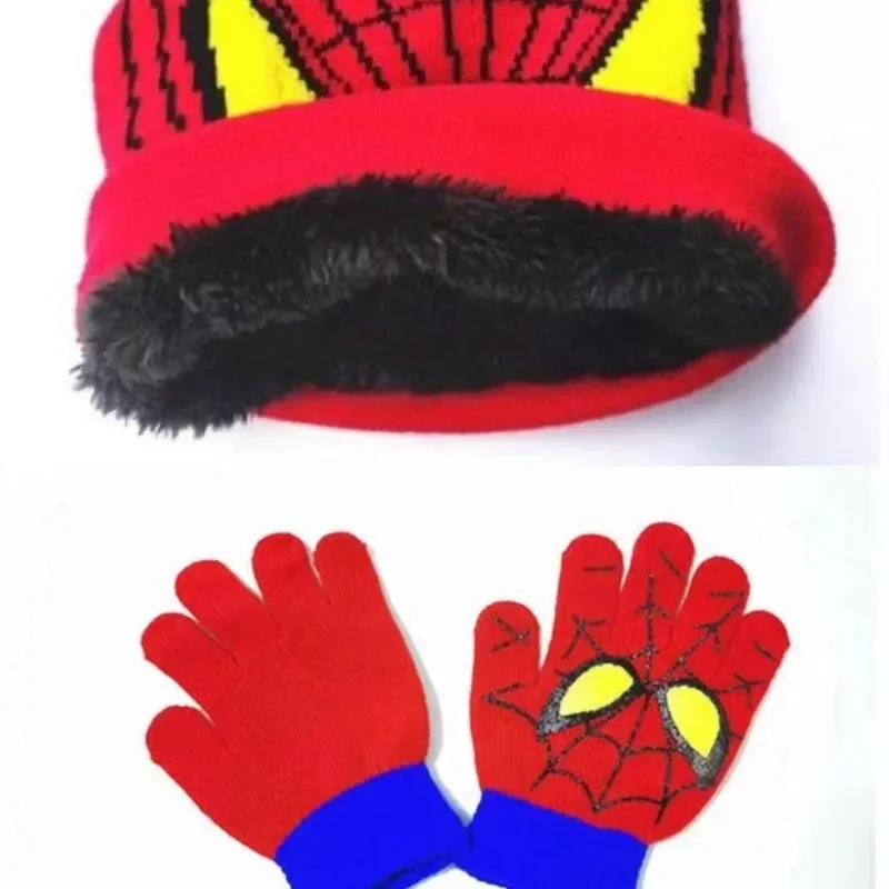 Disney Marvel Spiderman Hat Gloves Cartoon Iron Man Children Thickening Glove Hat Keep Warm Winter Soft Gifts for Friends