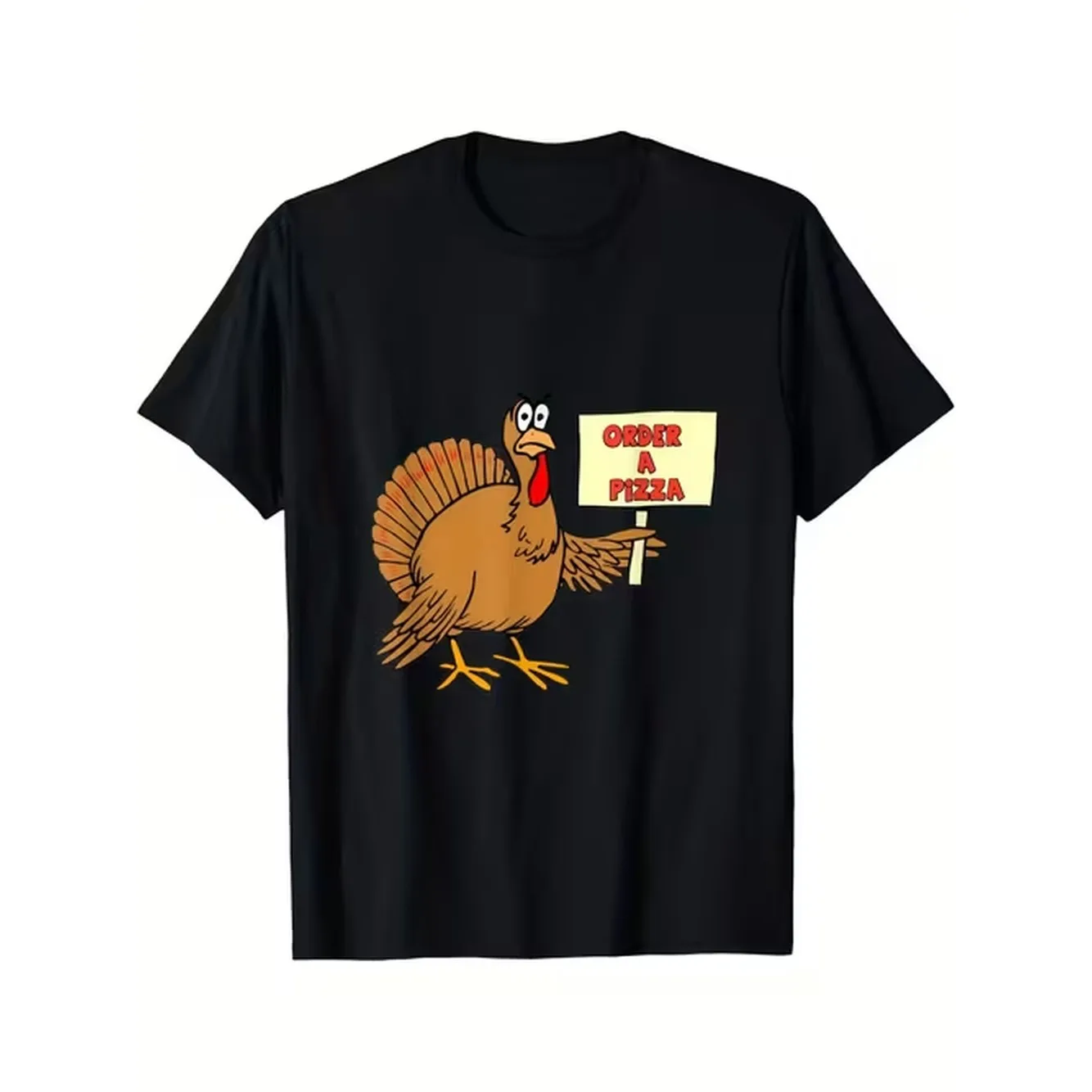 Mens Funny Save The Turkeys T Shirt Turkey Pizza Graphic Print Retro Casual Tee Soft Round Neck Short Sleeve Shirt For Thanksgiving Christmas Casual Attire Funny Turkey Costume Party Outfit Machine Washable Black