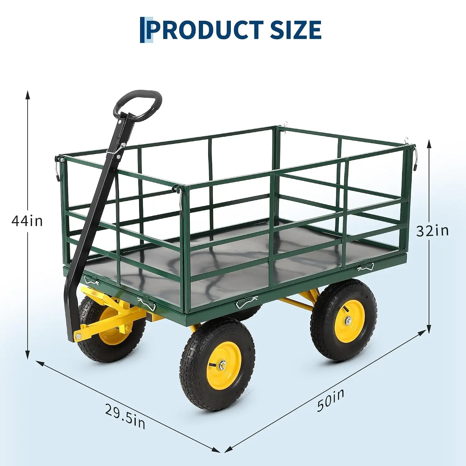 1500 lbs Steel Garden Cart & Utility Wagon with Removable Mesh Sides & Swivel Handle for Lawn & Plants, Customized