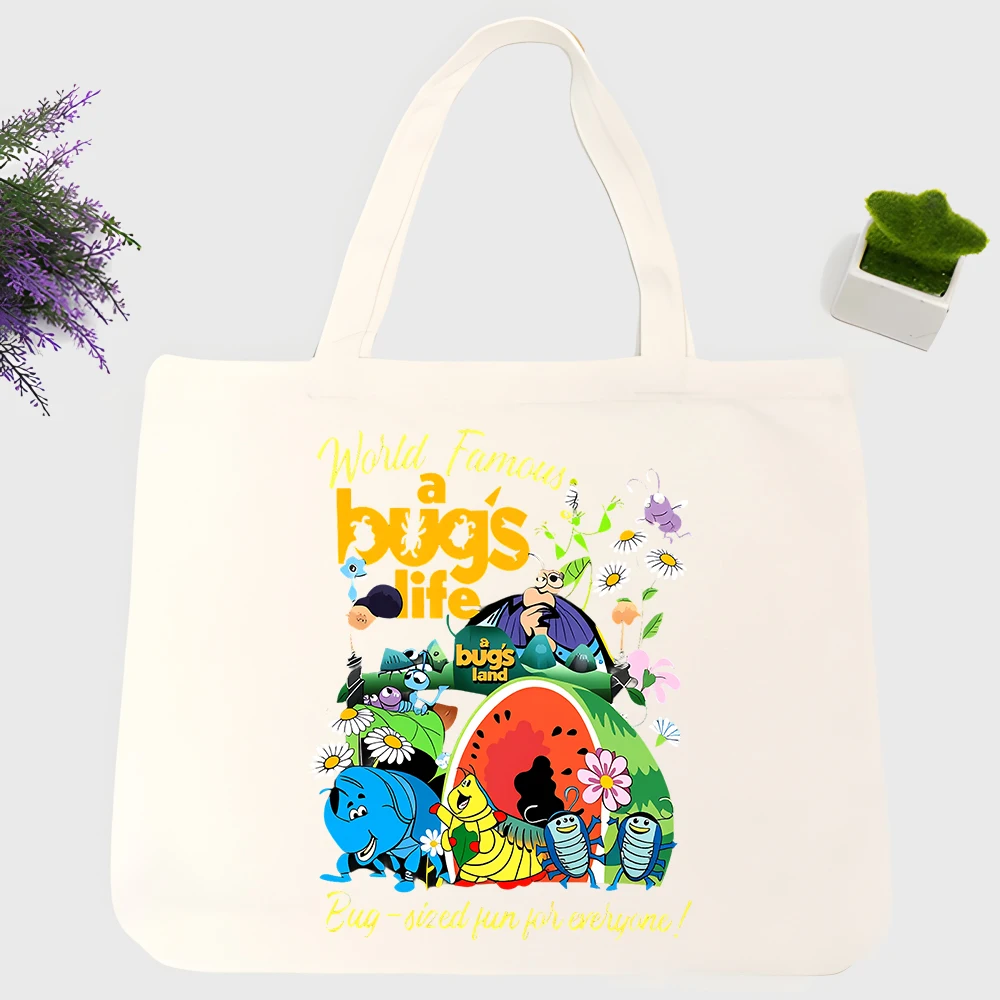 Men's canvas tote bag with insect and nature graphic, casual style for daily shopping and outdoor outings