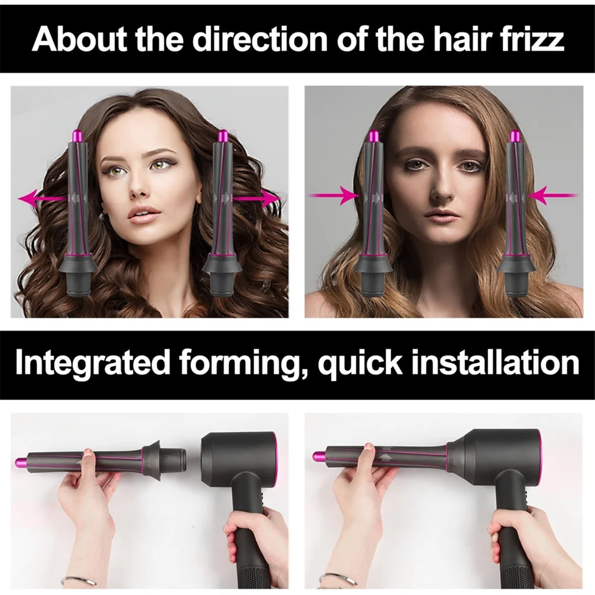 Hair Dryer Curling Attachment Automatic Curling Nozzle for Dyson Supersonic Hair Dryer Air Styler Cylinder Comb Rose Red