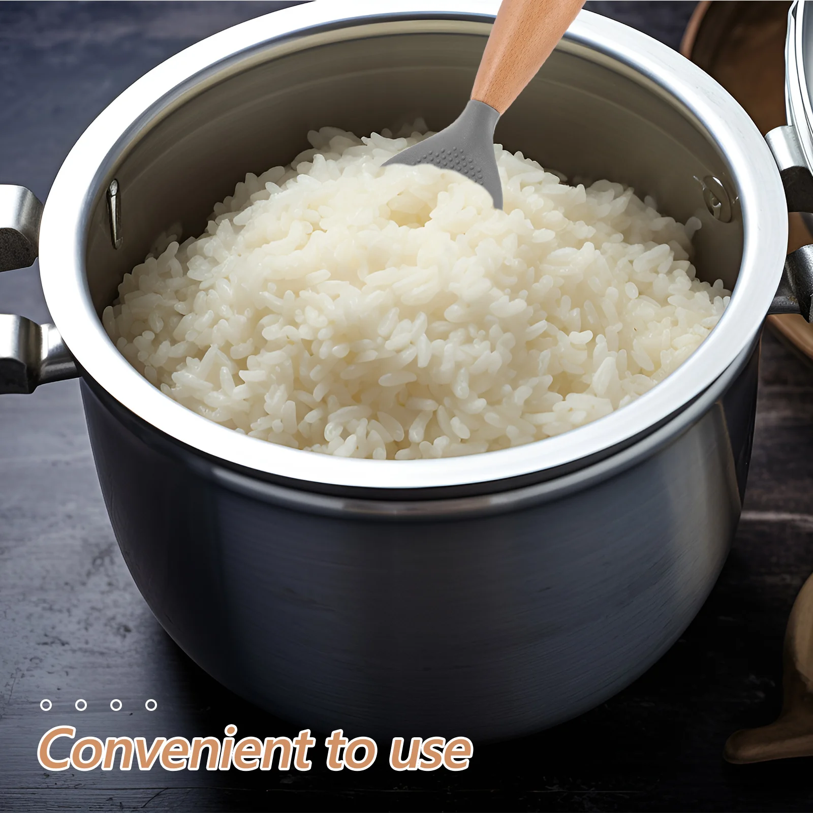 

1pc Wooden Handle Silicone Rice Paddle Nonstick Spoon For Rice Cooker Sushi Mashed Potato Kitchen Ladle Scooper