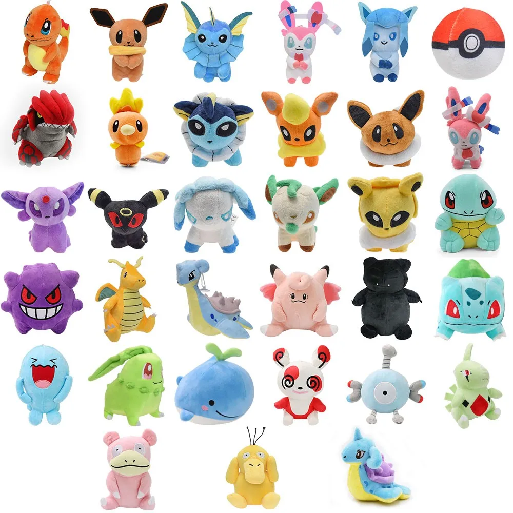 

Плюшевые игрушки Pokemon Vaporeon Flareon Eevee Sylveon зеркаon Umbreon Jelly Eon Leafeon Мягкие мягкие куклы Jolteon, спинда-драгонит