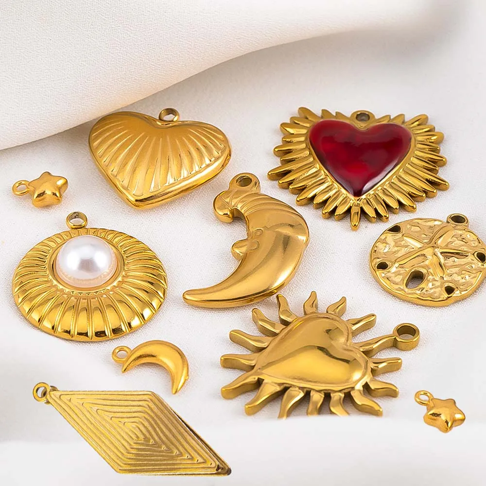 

2pcs Stainless Steels Gold Plated Ocean Shell Star Moon Heart Necklace Charms Pendants DIY Earring Jewelry Findings Accessories