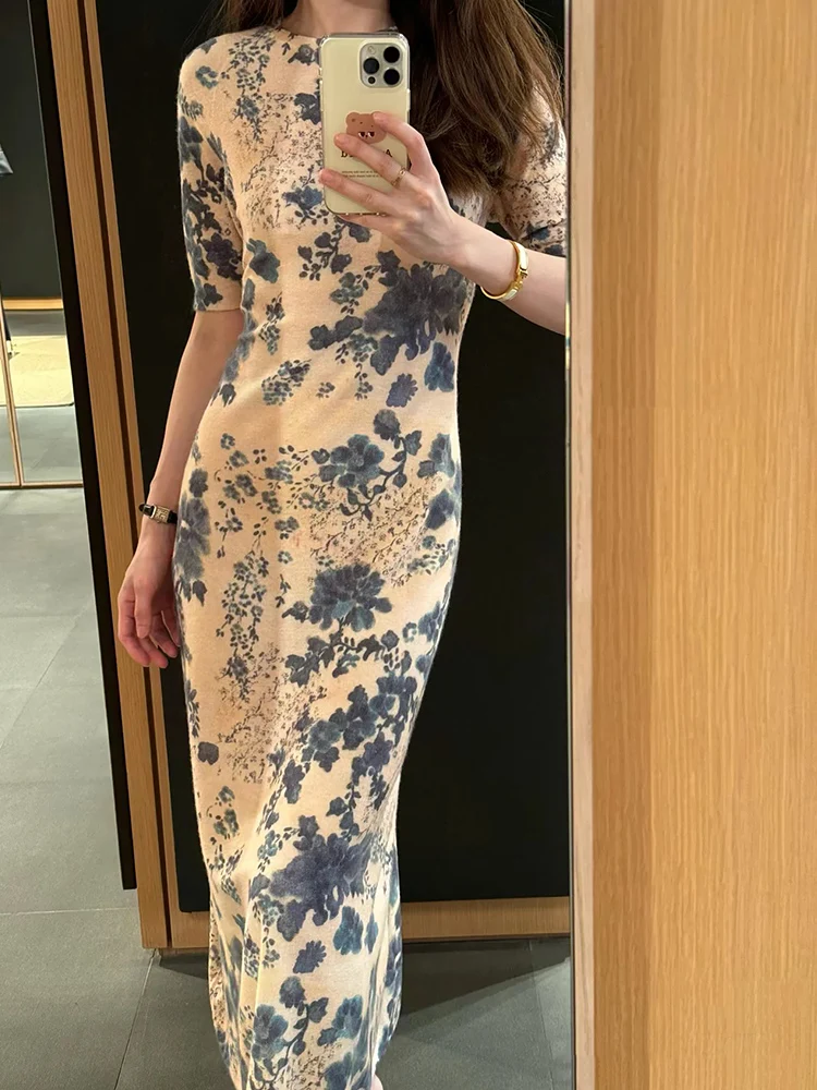 

Женская повседневная длинная юбка А-силуэта с высокой талией, из полиэфирного волокна, с принтом в стиле фэн-шуй и рисунком тушью, с круглым вырезом, короткий рукав