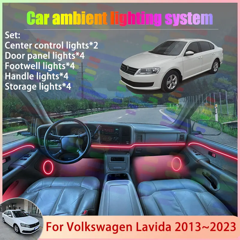 

For Volkswagen Lavida 2013~2023 MK2 2/24 in 1 Car Atmosphere Light Lamp RGB Shade Ensemble Streamer Atmosphere Set Accessories