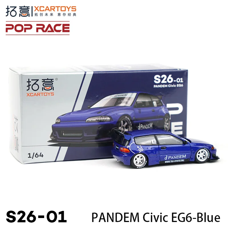 POPRACE 1:64 Honda Civic EG6 JACCS Miniatur-Legierungsdruckguss-Automodell-Sammlung, Ornamente, Geschenk für Jungen