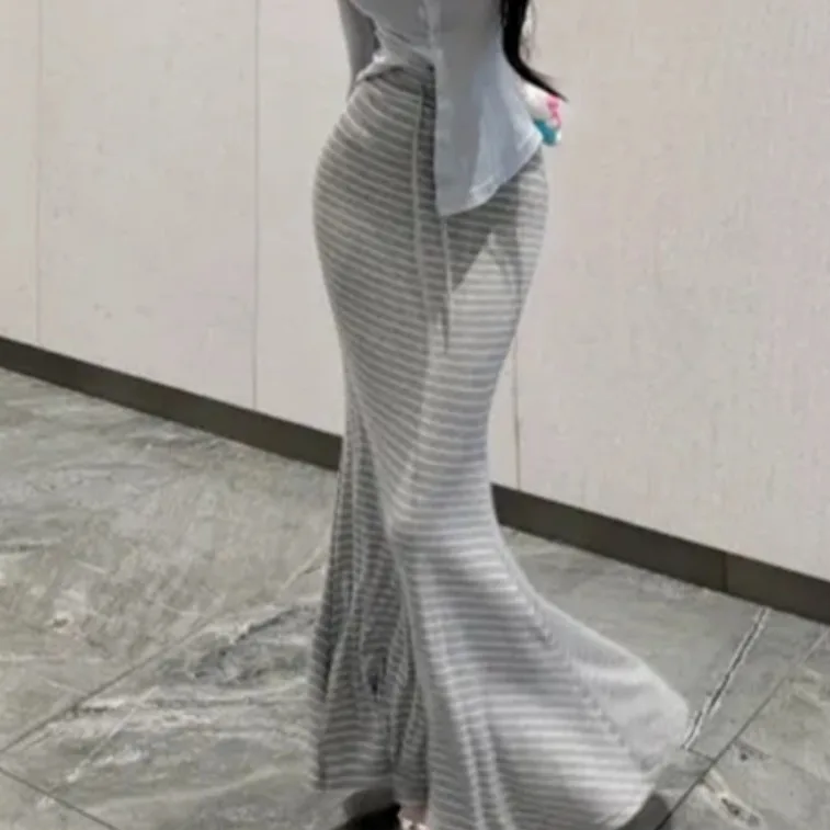 

Ele Sexy Striped Fi Tail f Skirt Slimming Body ape High Waist Polyester Viscose Spandex Commute Sle Midi Skirt