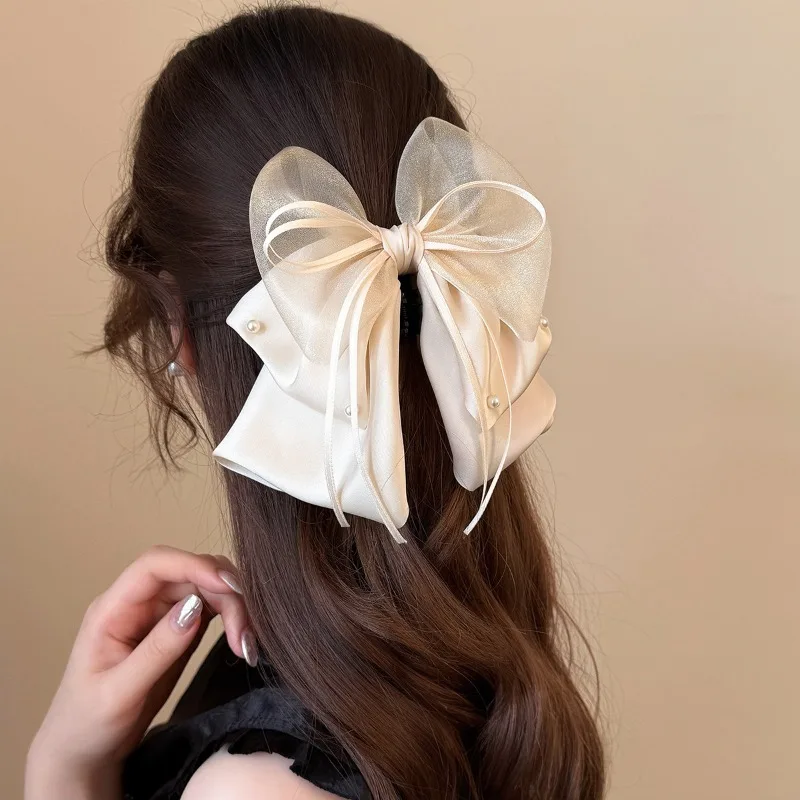 

2025 New French Elegant Triple Bow Ponytail Clip Hair Claw for Half Updo Non-Slip Scrunchie Holder Premium Hair Accessories