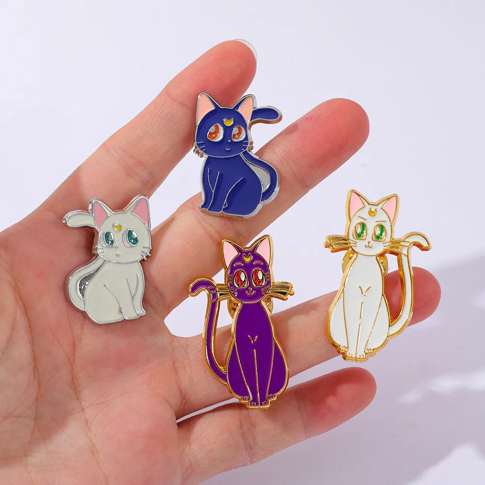 4PCS Sailor Moon Badges Kawaii Luna Artemis Pins Anime Kitty Pendant Manga Brooches for Backpack Clothing Lapel ACG Cosplay Toys
