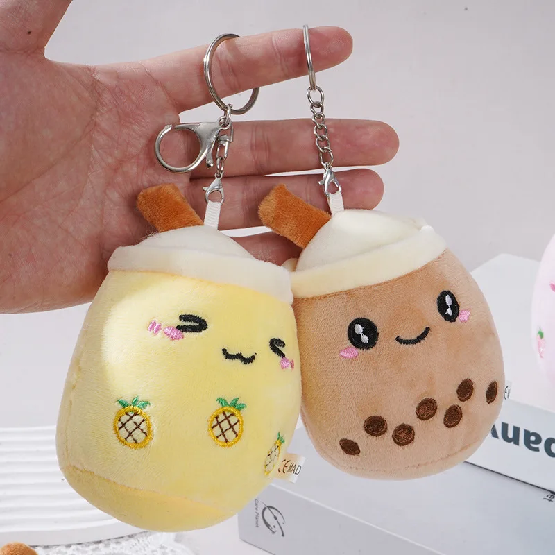 Kawaii Tazza di tè al latte Bambola carina Piccolo ciondolo Simulazione Tè al latte Schlüsselanhänger Peluche che respira Portachiavi per auto Regalo di Natale